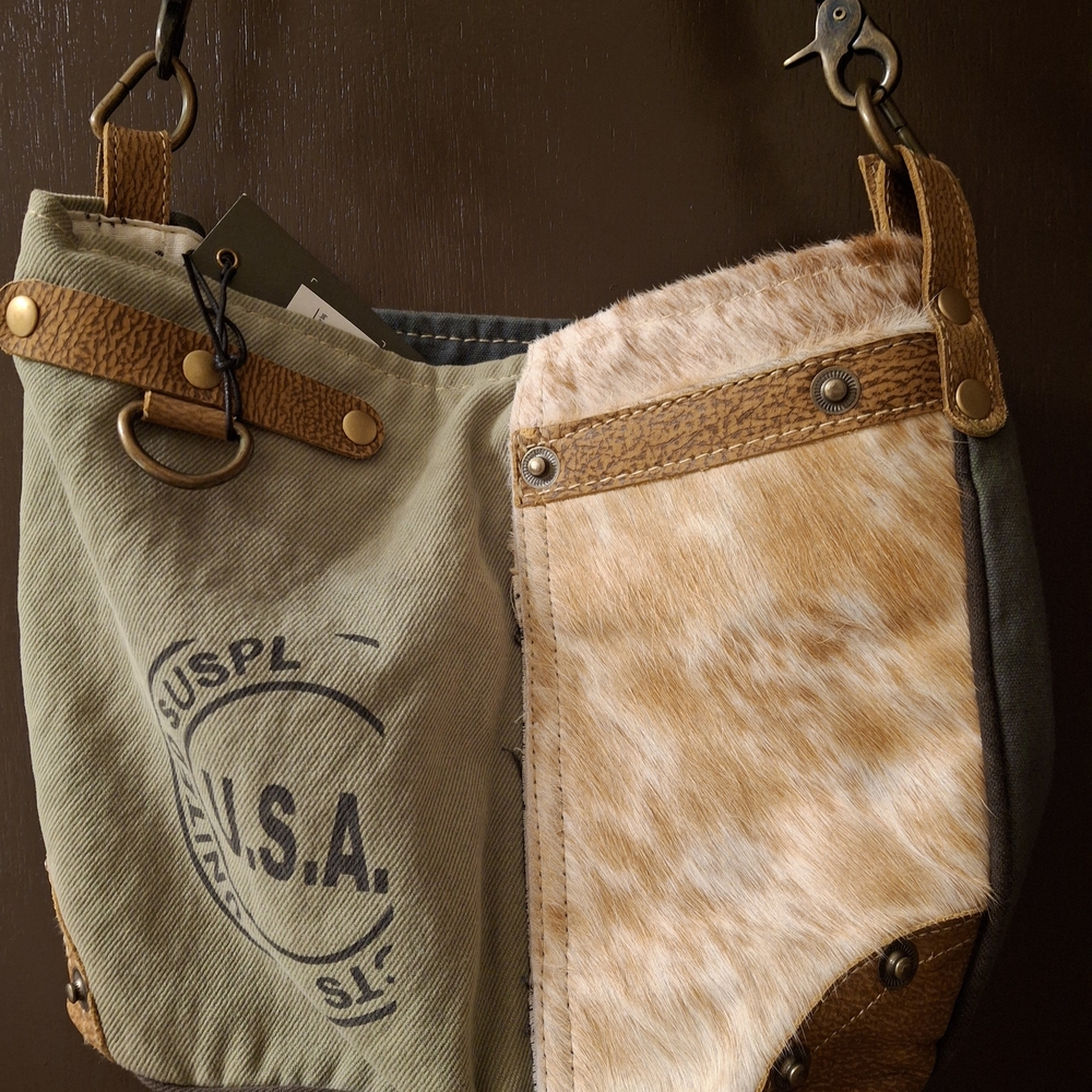 Myra Bag USA Stamped Canvas with leather  Shoulder Bag